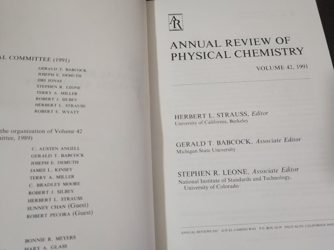 ANNU REV PHYS CHEM v42 1991 物理化学年次学術雑誌