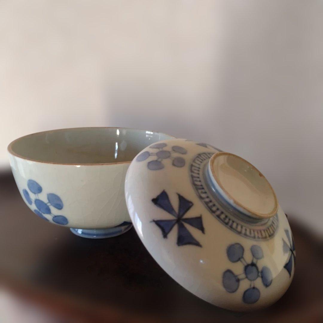 古伊万里染付幾何学花文蓋付き茶碗蕎麦猪口江戸時代 - メルカリ