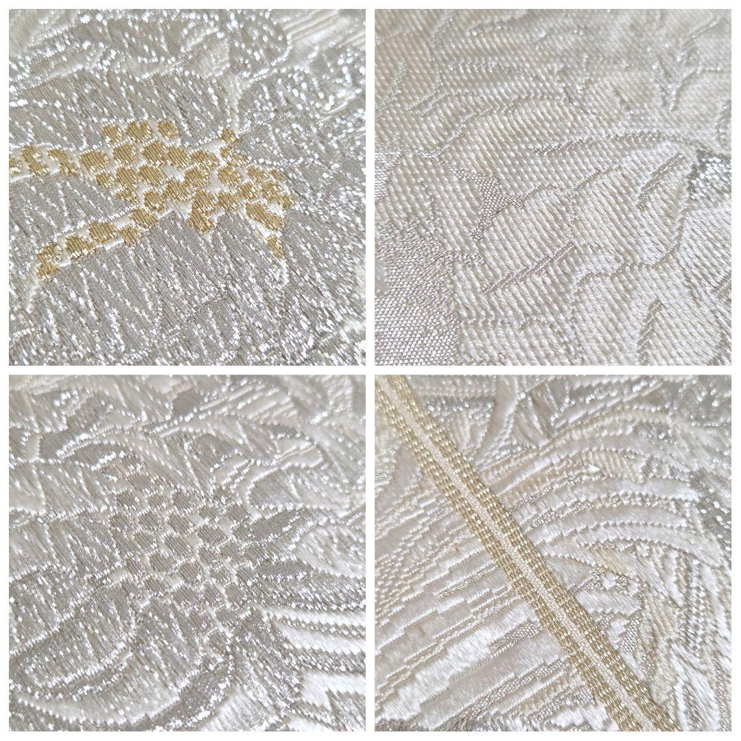 A◇着物くつろぎ 乱菊模様 金銀糸 白 六通 正絹 フォーマルな袋帯