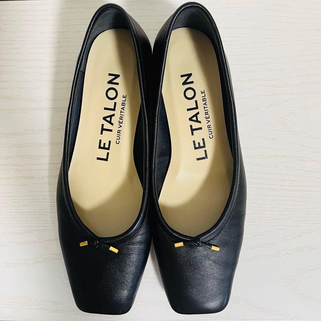 【美品】ルタロン レザースクエアボロネーゼバレエシューズ 23.0cm ブラック