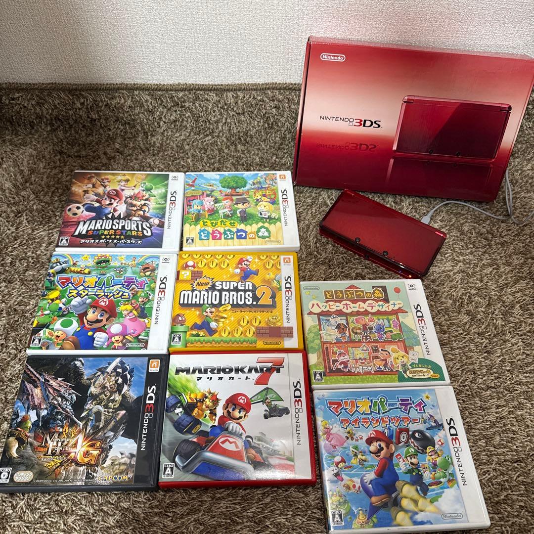 ゆ*ん様 Nintendo 3DS レッド カセット付き まとめ売り USED Japanese New Nintendo 3DS XL LL METALLIC RED with all items