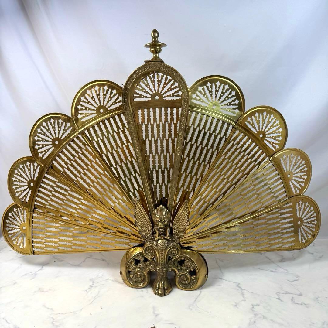 ファイヤースクリーン 暖炉 ストーブ 衝立 真鍮 金属 レトロ