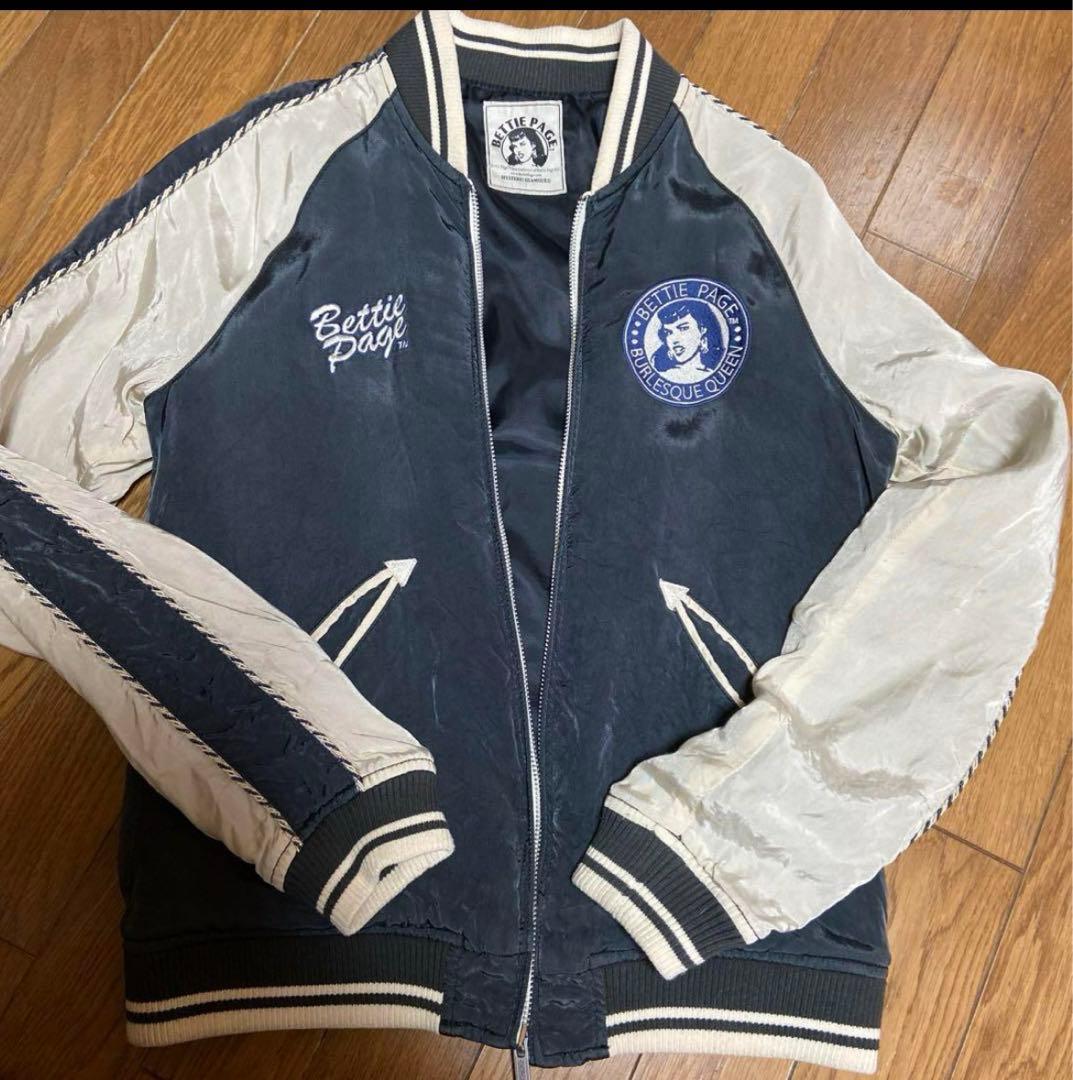 希少 ヒステリックグラマーBettie Page スカジャン 黒/白 HYSTERIC GLAMOUR ヒステリックグラマー スカジャン サイズ:F