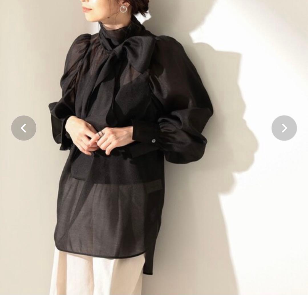 Demi-Luxe BEAMS オーガンジーリボンブラウス　黒　新品タグ付き Demi-Luxe BEAMS（デミルクス ビームス）オーガンジー リボンブラウス
