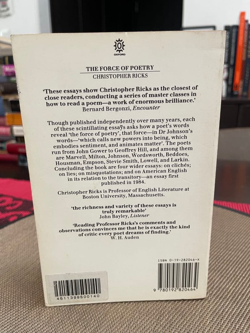 希少 The Force of Poetry Christopher Ricks