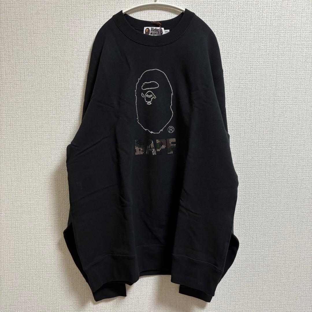 新品未使用】APE スワロフスキー ラインストーン 黒 XXL スウェット
