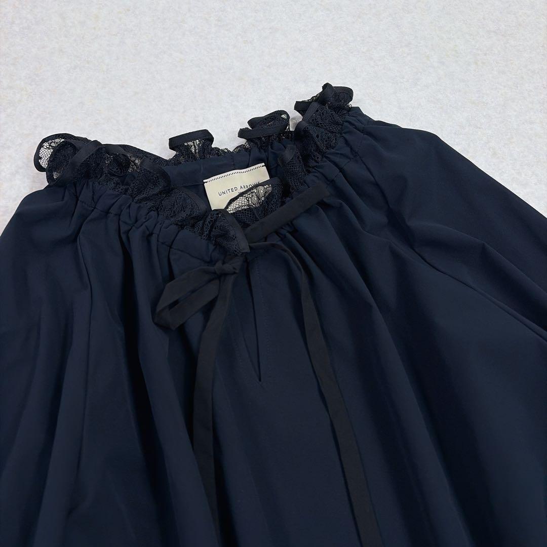 ユナイテッドアローズ レースプリーツ フリル ブラウス ネイビー