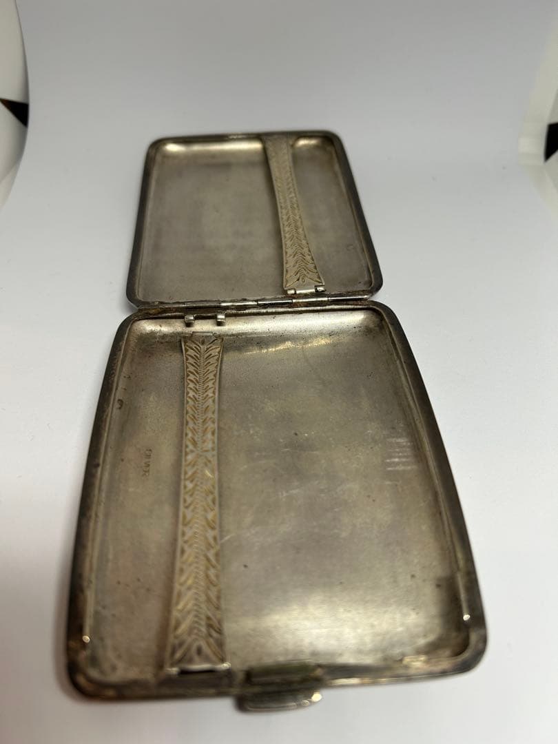 純銀刻印 アンティーク 銀製 シガレットケース 120g 彫金 手彫り