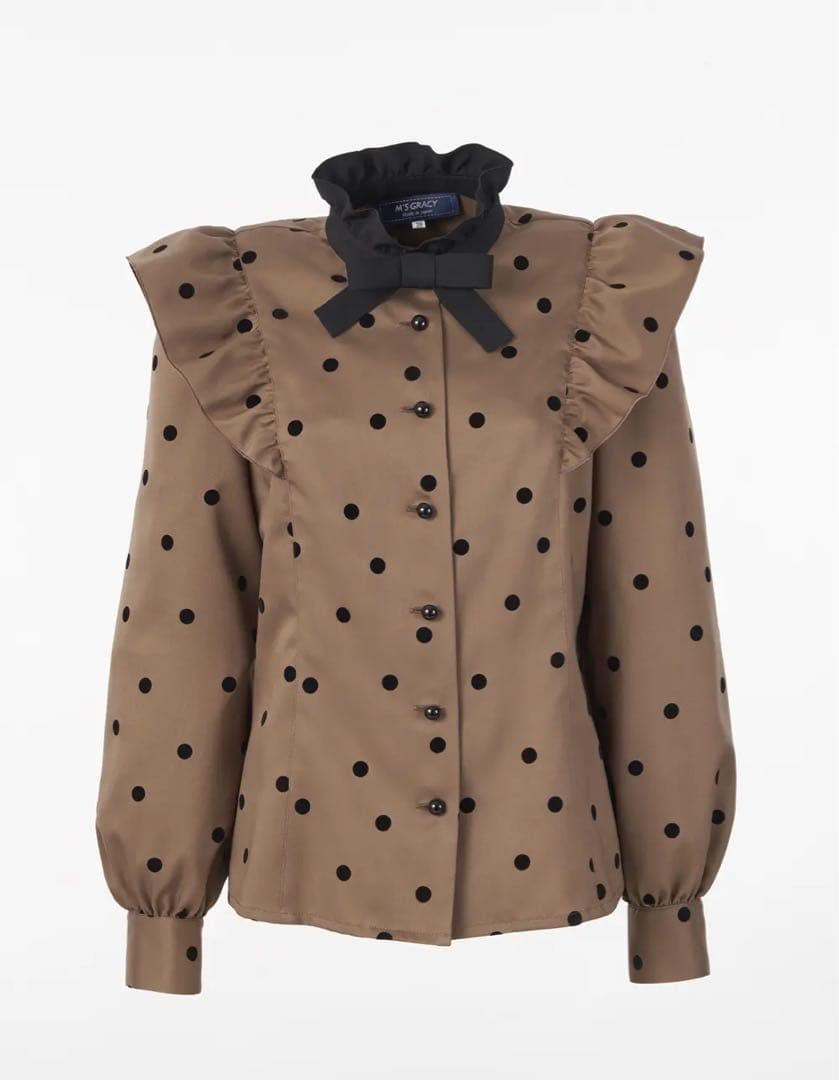 定価3万 未使用 美品 エムズグレイシー フリルドットブラウス ブラウン