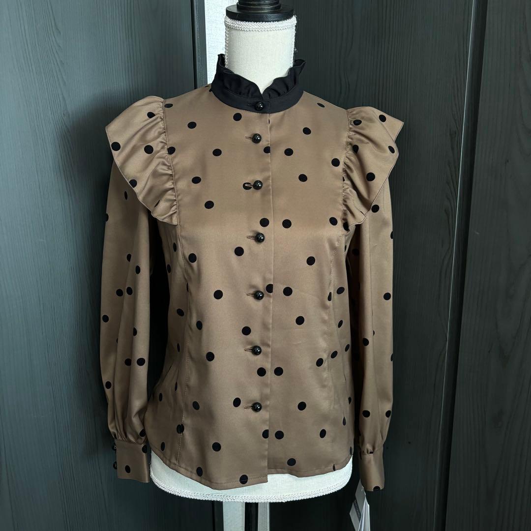 定価3万 未使用 美品 エムズグレイシー フリルドットブラウス ブラウン