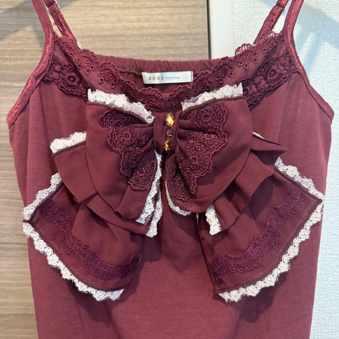 希少】00s 美品 axes femme ビッグ リボン キャミソール 赤 M - メルカリ