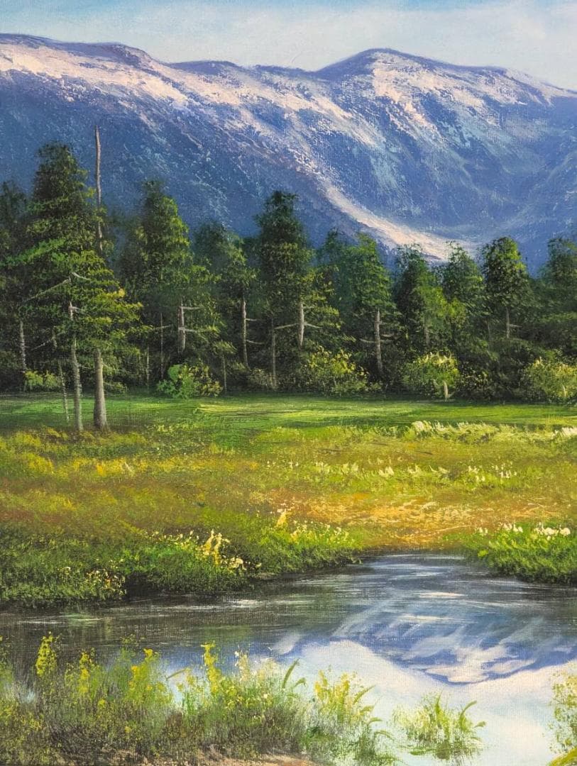 真作】絵画 油彩6号 山影を映す高原の池 インテリア風景画 Z106 - メルカリ