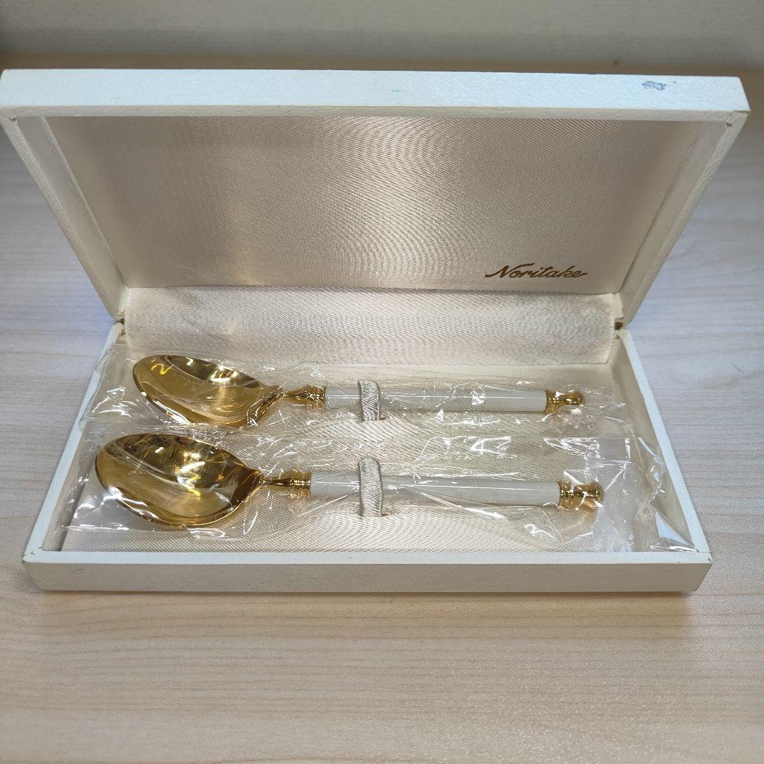 未使用 Noritake ノリタケ スプーン 金色 アルミナ 白 2本 セット