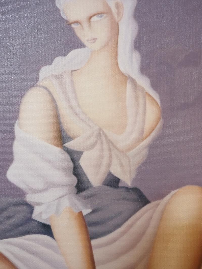 値下げ】人物・美人画 油絵 東郷青児 F6号 郷愁 額付き 手描き 肉筆