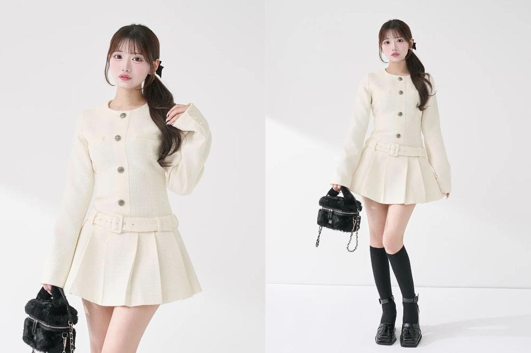 ダーリッチ darich ボックスプリーツツイードミニワンピース BRD F