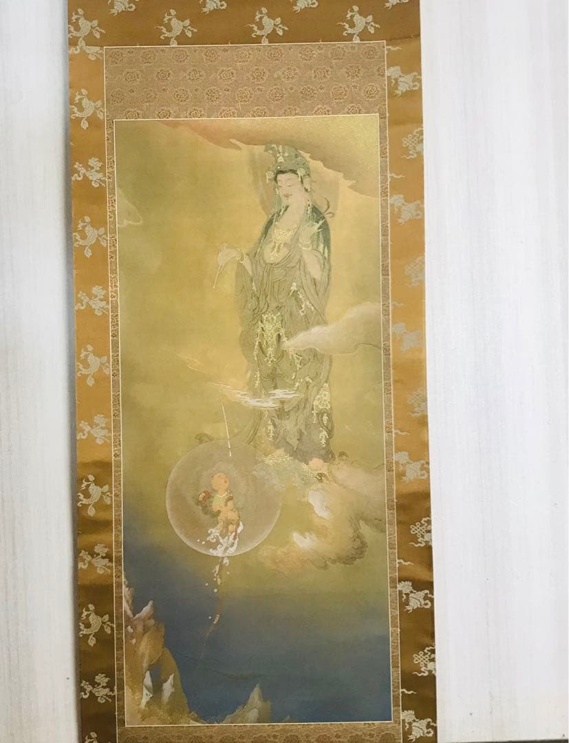 狩野芳崖筆 悲母観音 絹本 複製 工芸画 講談社定価46万円 掛軸 OL-1