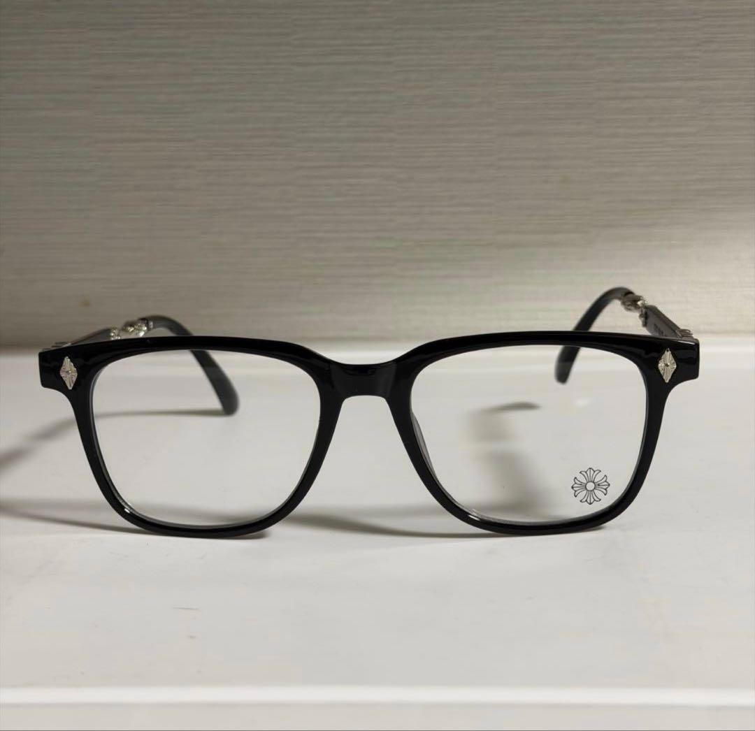 最安値クロムハーツ好き 必見 ブラックフレーム メガネ シルバー装飾