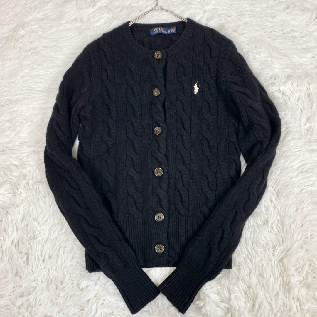 美品　ポロラルフローレン　ケーブルニット　ウール　カシミヤ カーディガン　黒 ケーブルニット ウールカシミヤ カーディガン（カーディガン/ボレロ