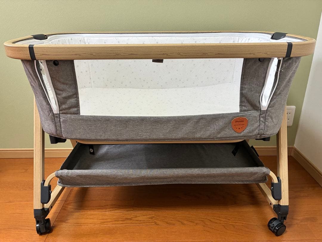 折りたたみベビーベッド グレー playkids - ベビー用寝具・ベッド