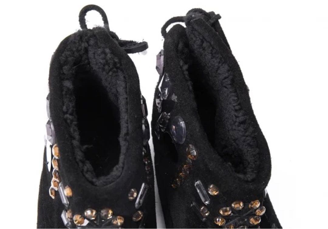 トリーバーチ TORY BURCH ビジュー付き黒ムートンショートブーツ