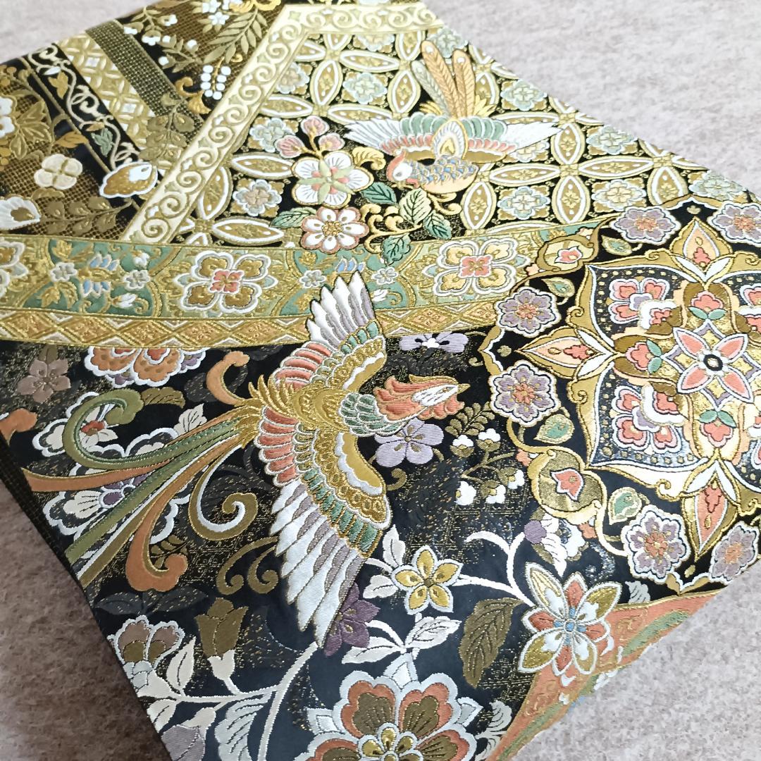 ◇1016◇全通柄 袋帯 本金箔超極細織錦 唐渡花鳥全通 西陣織 正絹 着物