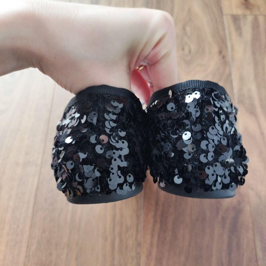 SY ブラック スパンコール フラットバレエシューズ 23.5cm