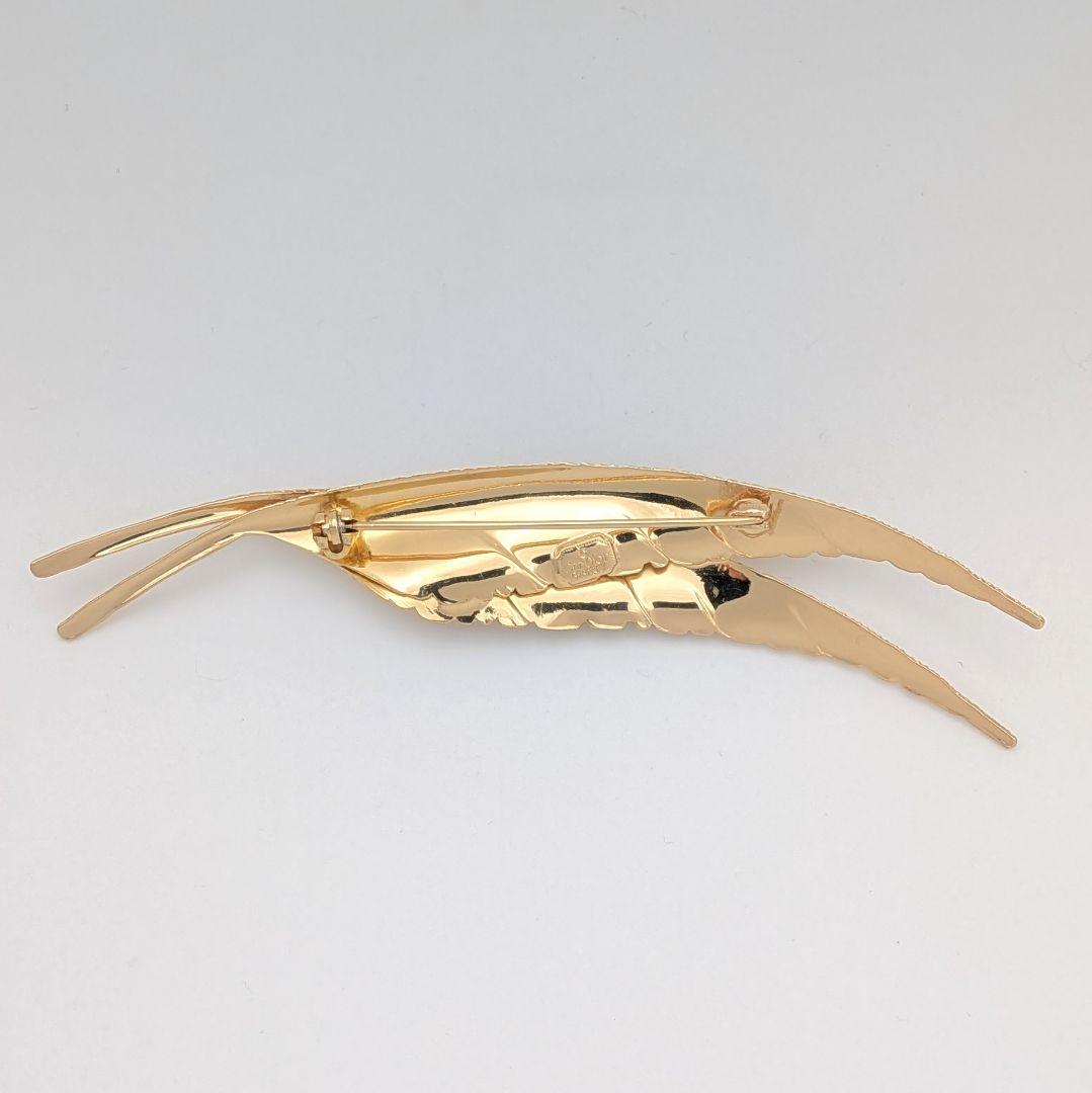 極美品 クリスチャンディオール Dior フェザー 羽根 ゴールド ブローチ