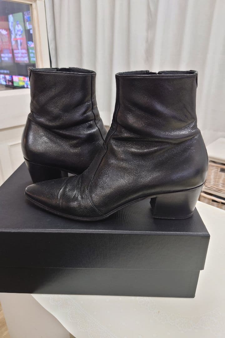 SAINT LAURENT サイドジップ レザーブーツ43 - メルカリ