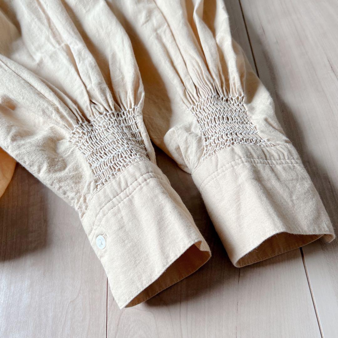 美品＊kagure かぐれ インド綿 コットンスモッキングブラウス ベージュ