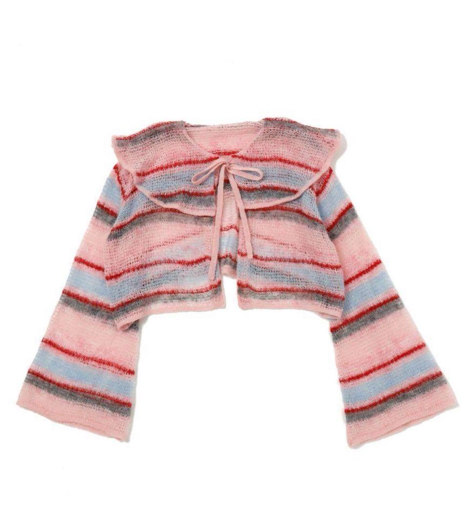 poppy / ピンクボーダーニットカーディガン 【Web完売品】 あさぎー