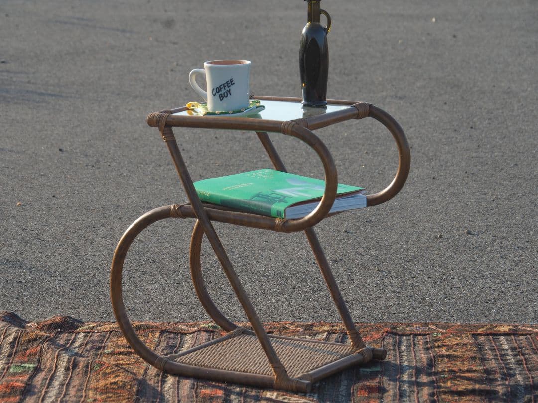 【値引中】ラタンガラスサイドテーブル ラタンメッシュガラスサイドテーブル｜てんとてん｜インテリア雑貨