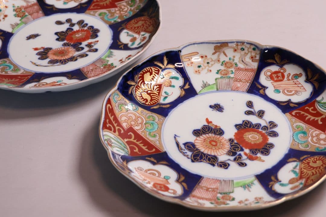 CM119】古伊万里 色絵 中皿 2枚 盛皿 幅22.3cm 錦手 花鳥