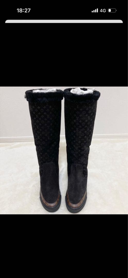 極美品 ルイヴィトン モノグラム ロングブーツ ムートン スエード 22.5