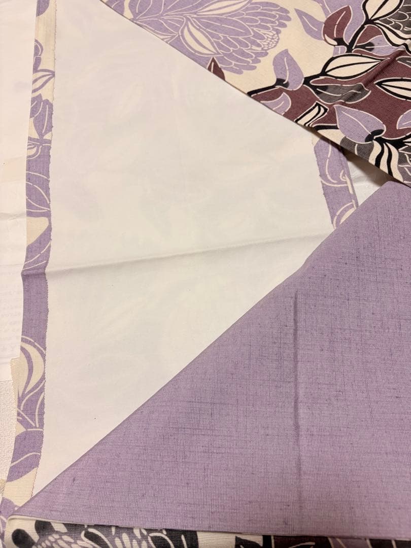 名古屋帯 花柄 紫と白 シルク開き仕立て 名古屋帯 紫と白 シルク開き