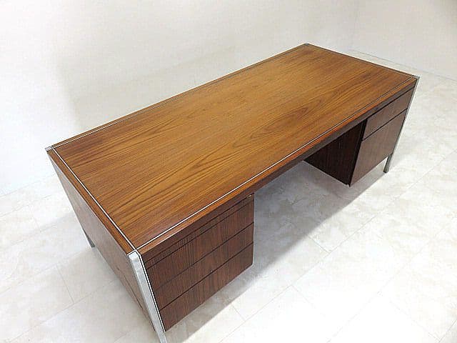 希少品/ヴィンテージ Knoll/ノール/ノル ローズウッド材デスク 両袖机