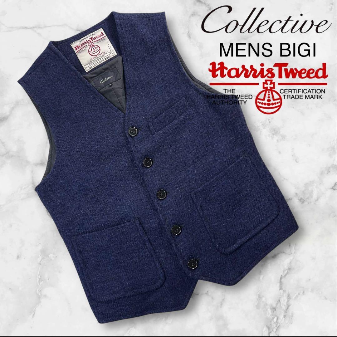 極美品 Collective×Harris Tweed ツイードジレ ベスト L Harris Tweed - HARRIS TWEED ハリスツイード ジレ ベスト 襟付き