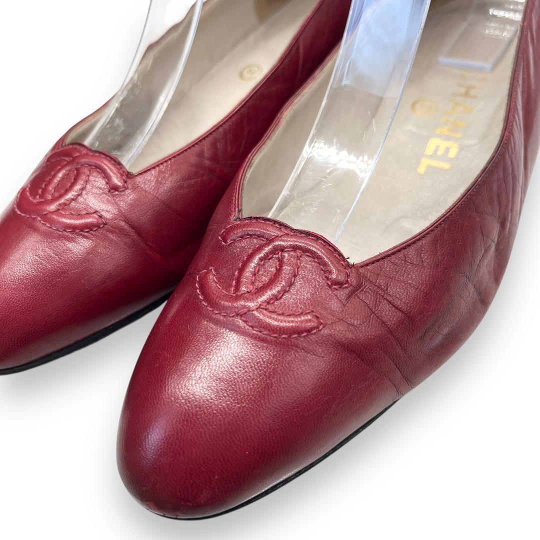 良品■シャネル　ヴィンテージ　フラットシューズ　ココマーク　赤　22.5cm