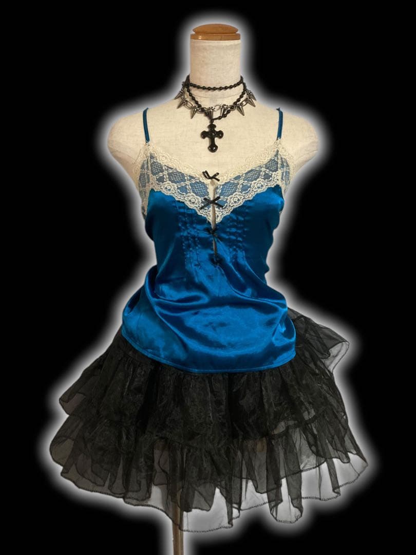 y2kサテン姫ギャルレースリボンゴシックキャミフェアリーグランジ古着