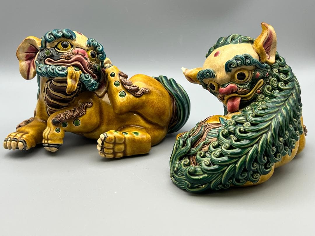 両獅子 置物 智盧 陶光 林智信 交趾焼 陶磁器 台湾交趾