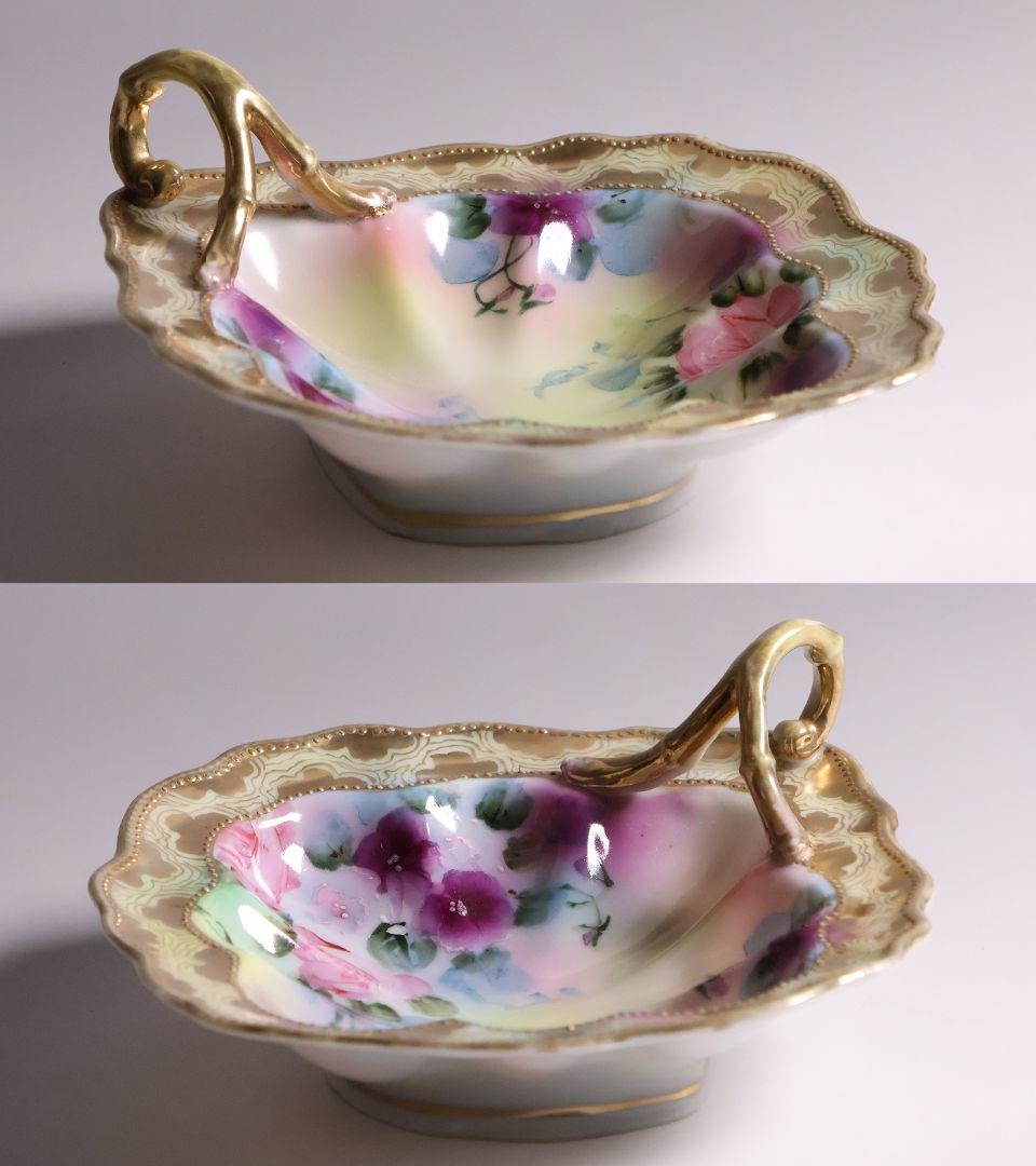 CM297】オールドノリタケ 花 皿 薔薇 パンジー 金彩 イエロー 黄色