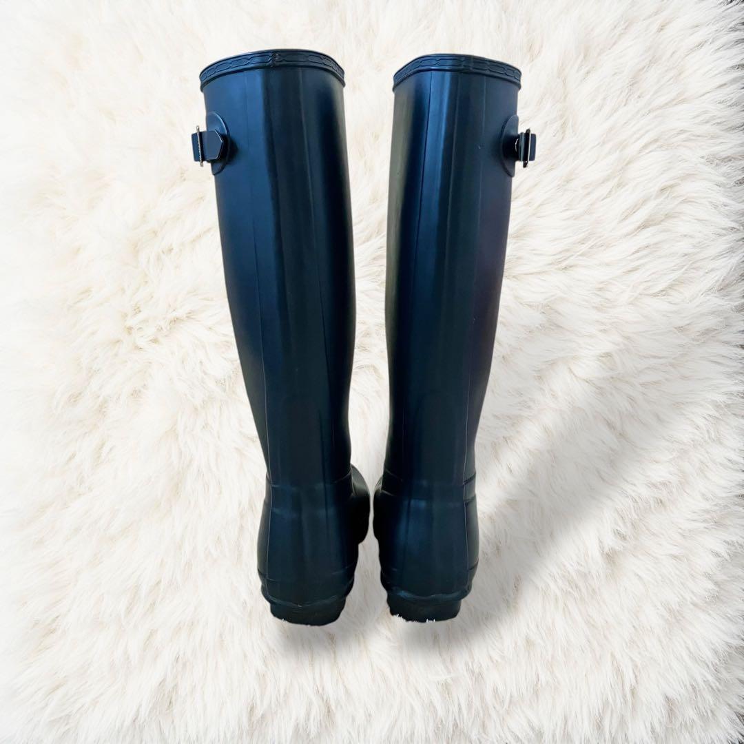 バックル ネイビー ハンター レインブーツ 24.0cm US7 38 ロング