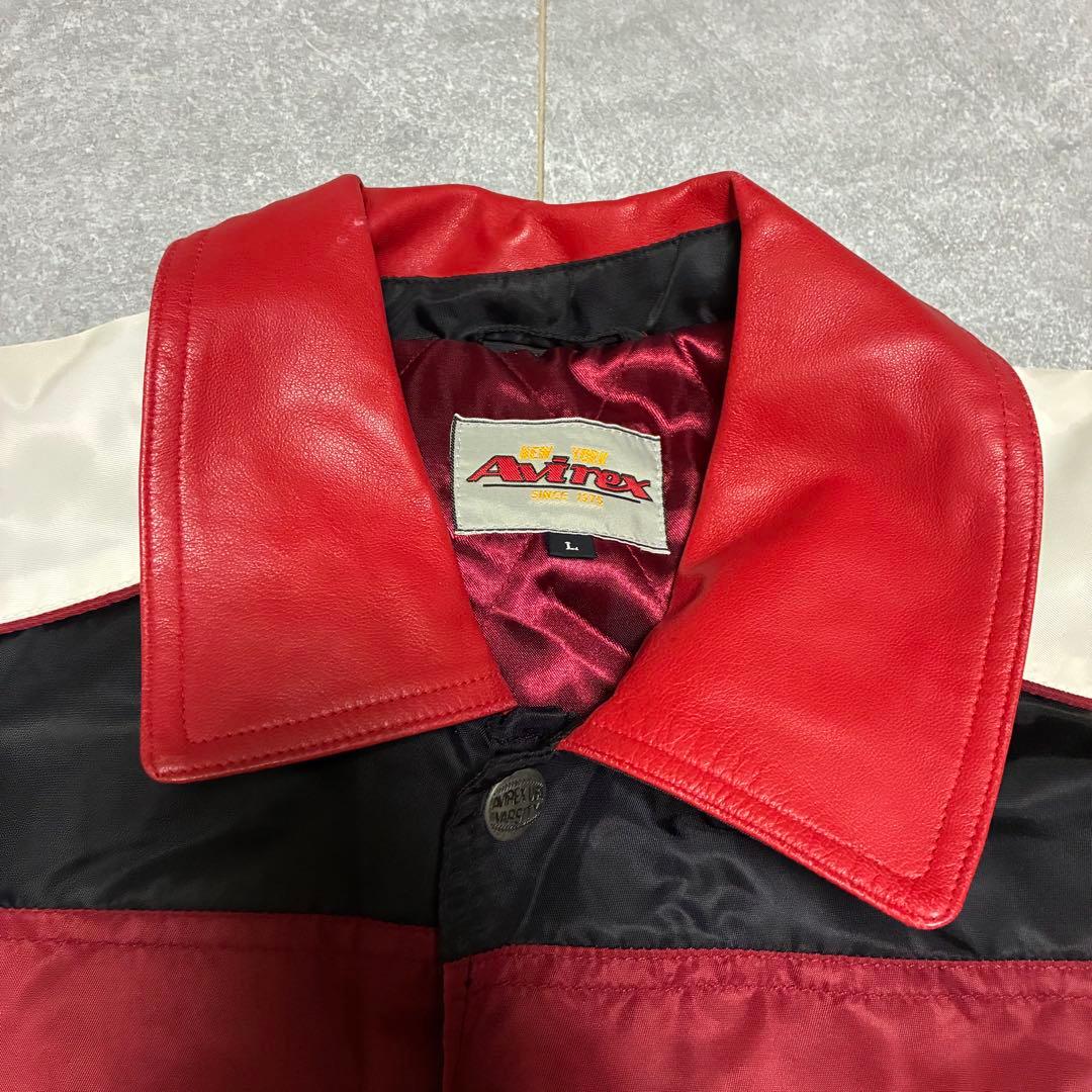 美品・90s】Avirex バーシティージャケット 襟レザー ゆるダボ L