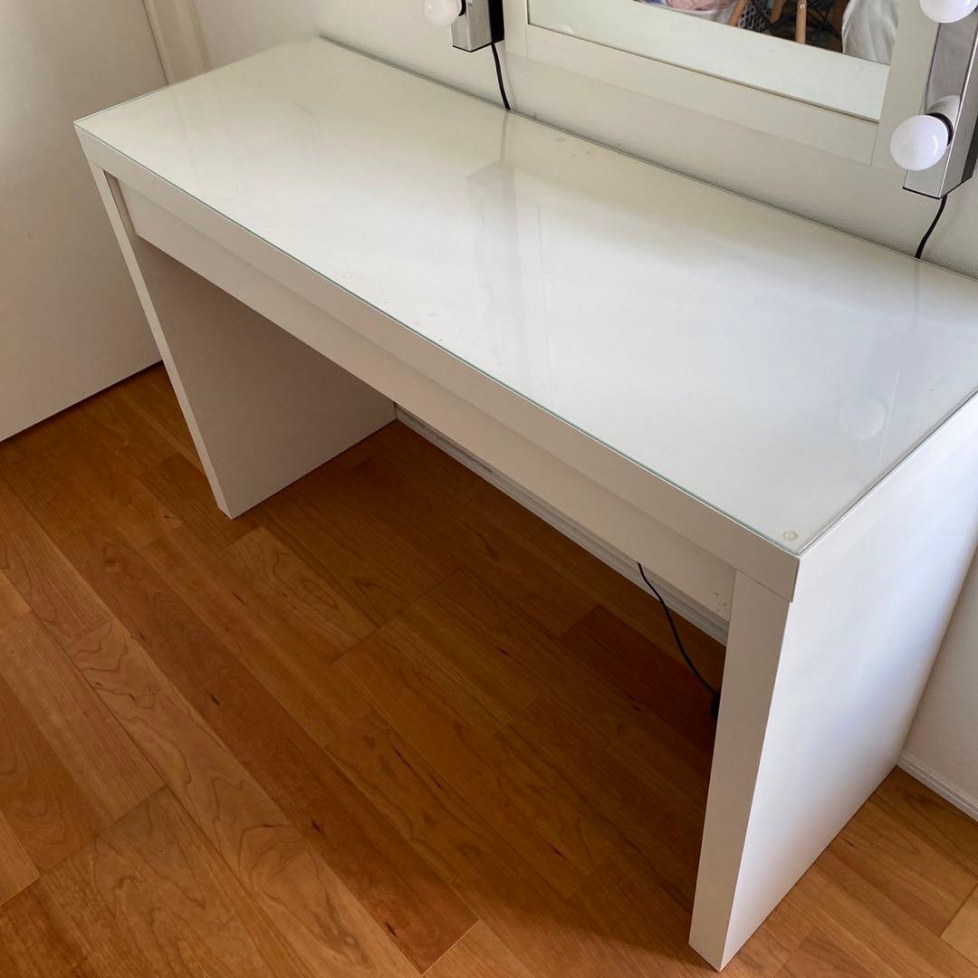組立済・送料込】人気 IKEA MALMマルム ドレッサー ガラステーブル