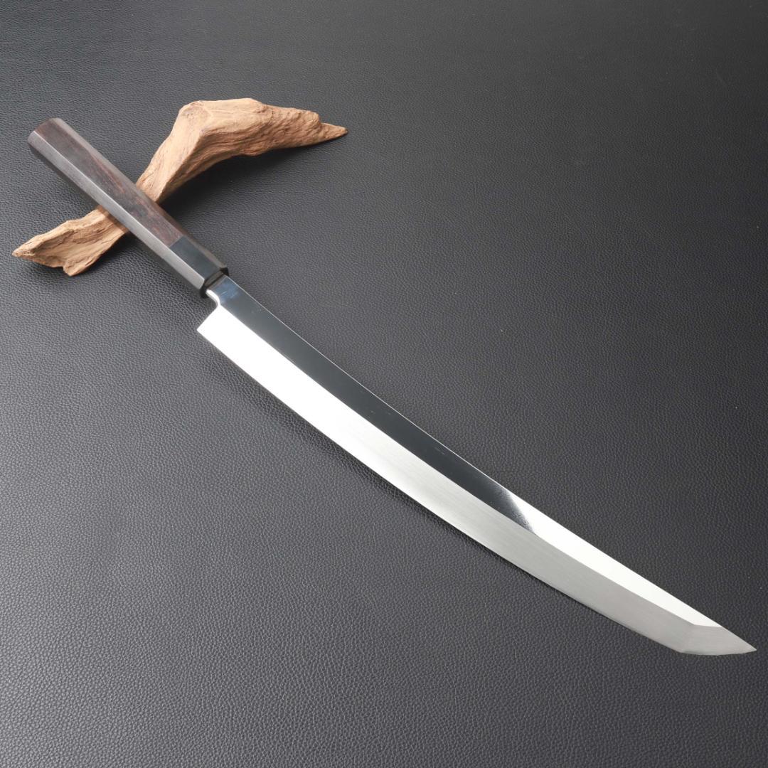 11118鬼反り先丸包丁尺二鏡面仕上げ刺身包丁刃は究極の切れ味黒檀黒水