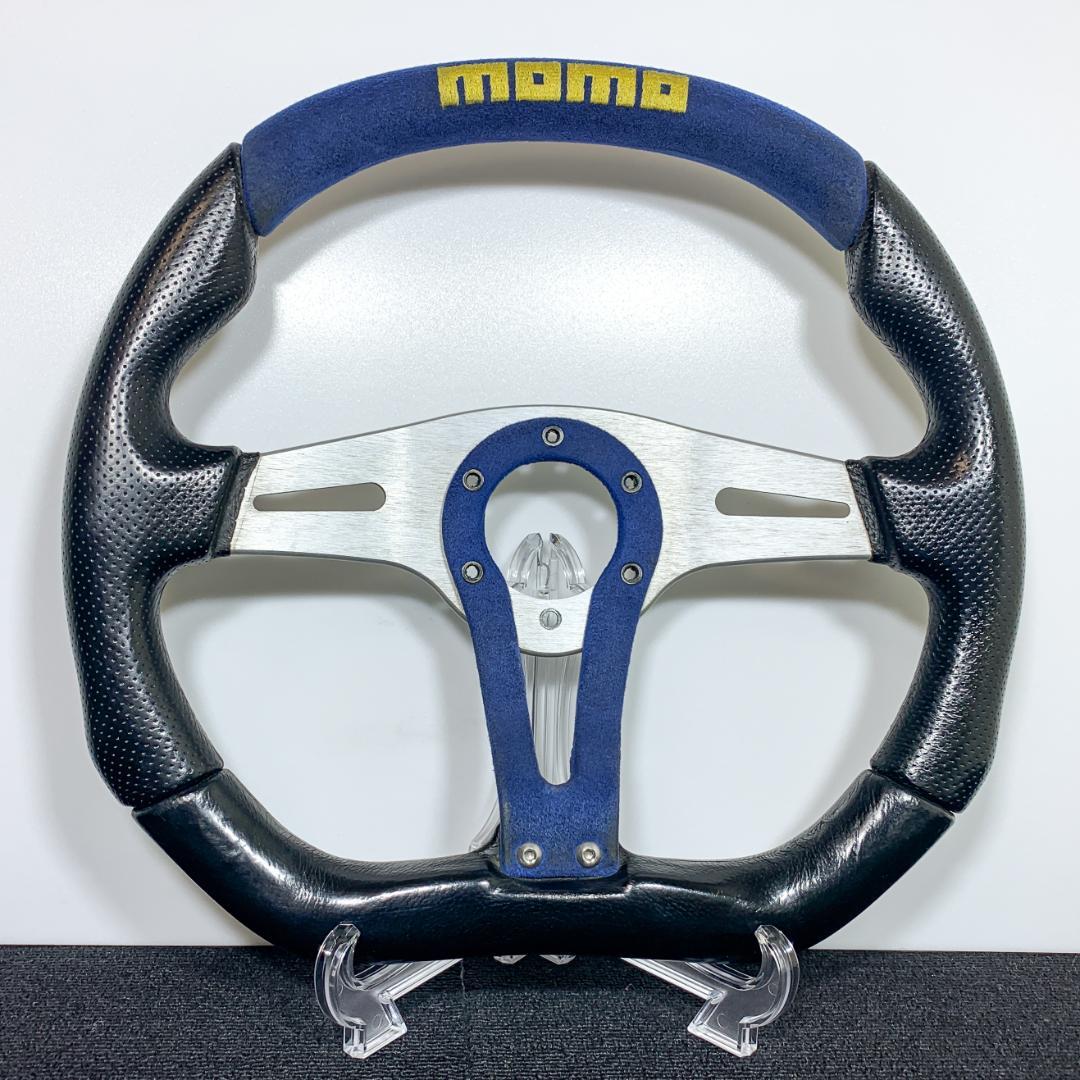 モモ トレック ステアリング 35パイ ブルー スエード×レザー 03年製 美