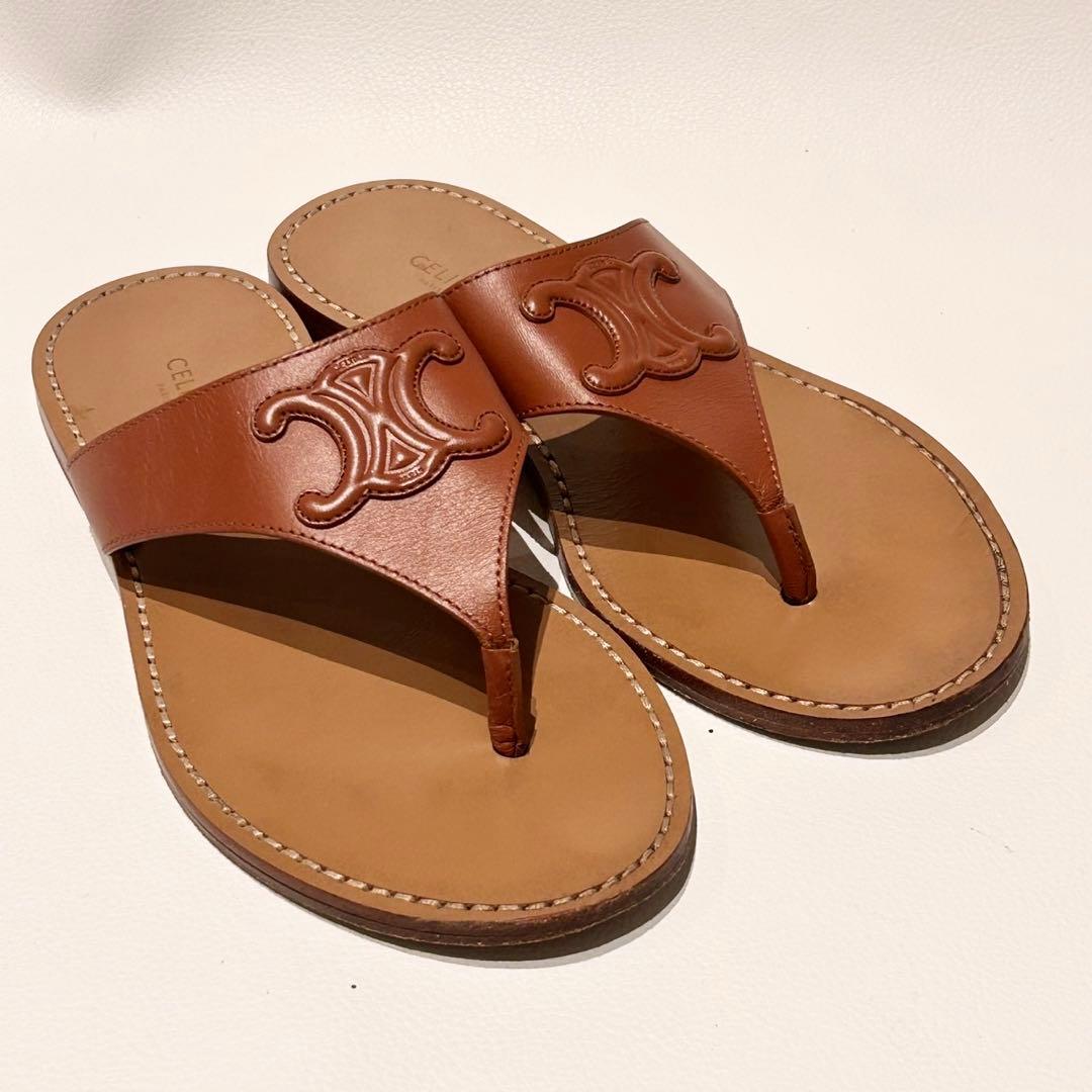 CELINE セリーヌ トリオンフ レザー トングサンダル フラットサンダル