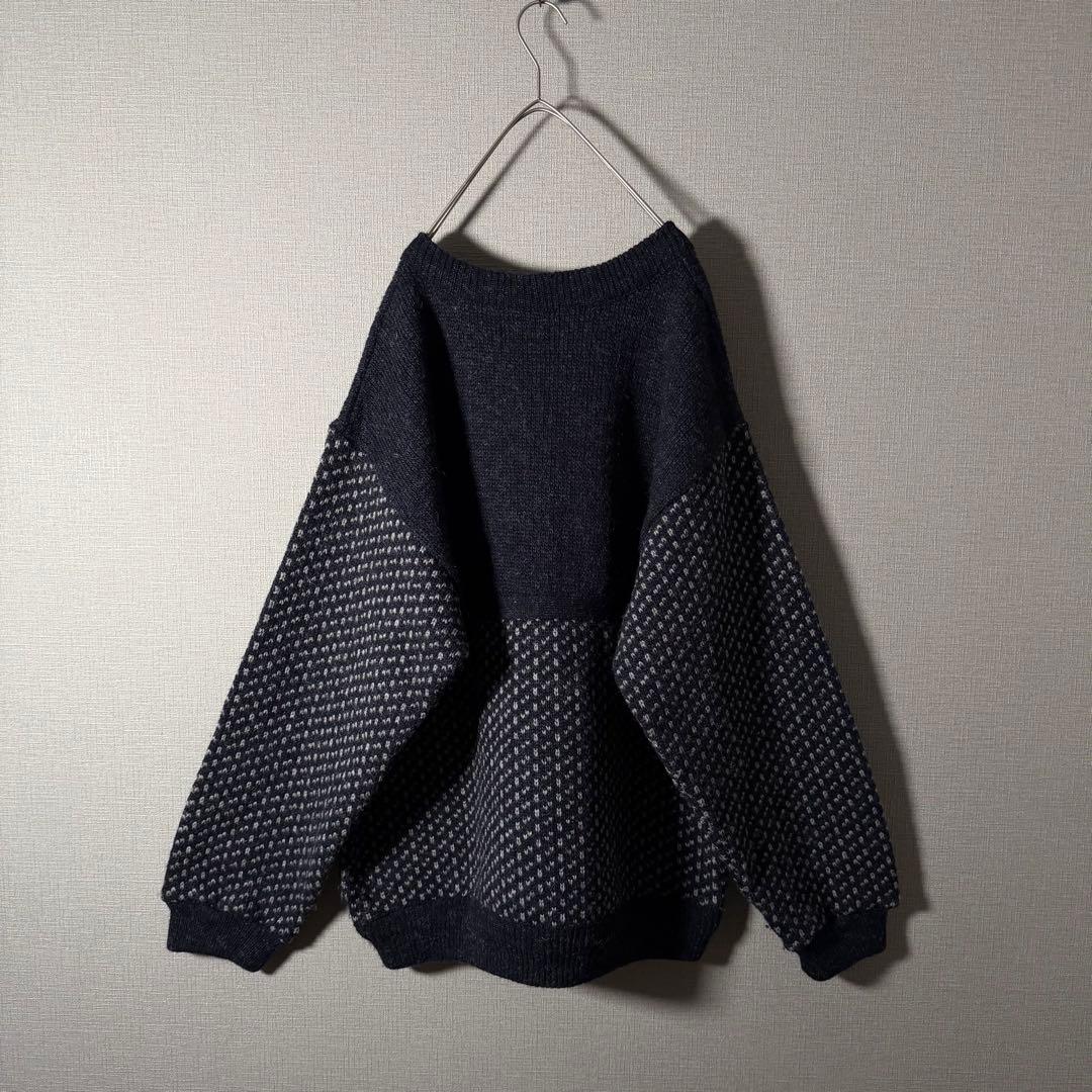 ノルウェー製★L.L.Bean バーズアイニット ハーフボタン ネイビー 人気L