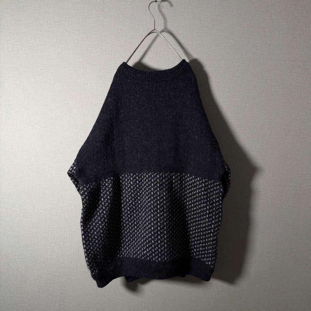 ノルウェー製★L.L.Bean バーズアイニット ハーフボタン ネイビー 人気L