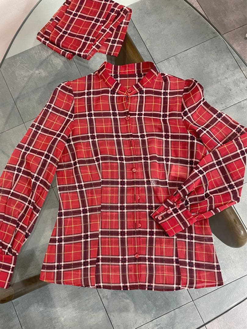 ANAYI ブラウス　ボウタイ付　チェック　シフォン　リボン　春 チェックフラワープリントボウタイ ブラウス|ANAYI OFFICIAL ONLINE