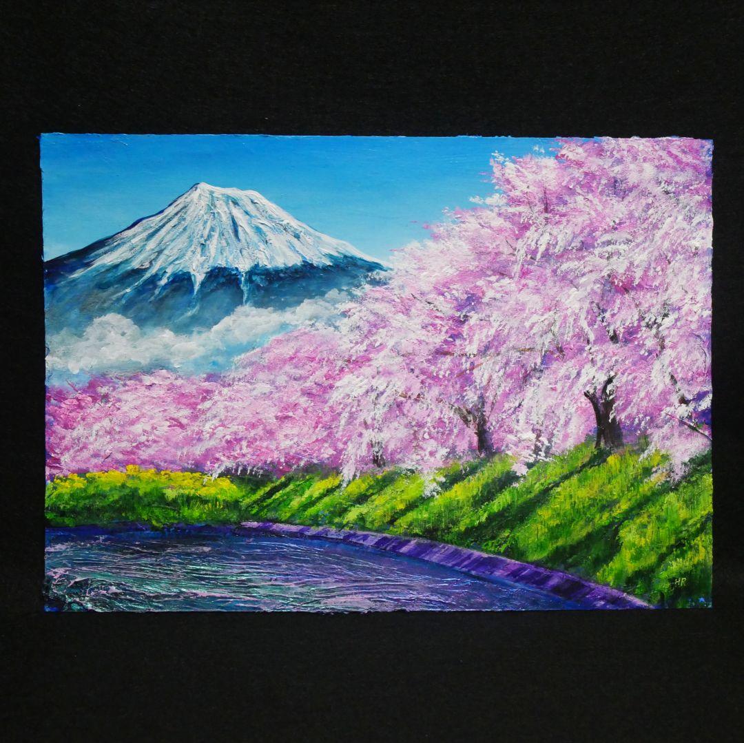 油絵 油彩 油彩画 絵 絵画【龍巌淵の桜】 - メルカリ